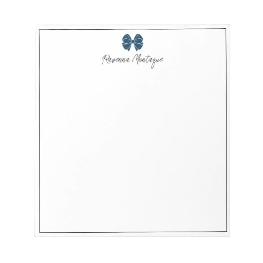 Prussian Blue Bow Border Script Custom Name Script Notitieblok (Voorkant)