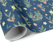 Prussian Blue, Green & Salmon Olive Branch Pattern Cadeaupapier (Rol Hoek)