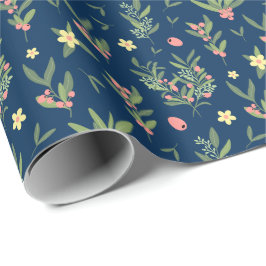 Prussian Blue, Green & Salmon Olive Branch Pattern Cadeaupapier