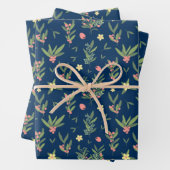 Prussian Blue, Green & Salmon Olive Branch Pattern Inpakpapier Vel (In situ)