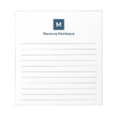 Prussian Blue Modern Lined Chic Trendy Monogram  Notitieblok (Voorkant)
