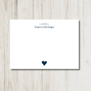 Prussian Blue Simple Heart Aangepaste Naam Trouwen Notitiekaartje