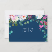 Prussian + Periwinkle Blauw Waterverf Bloemen RSVP Kaart (Achterkant)