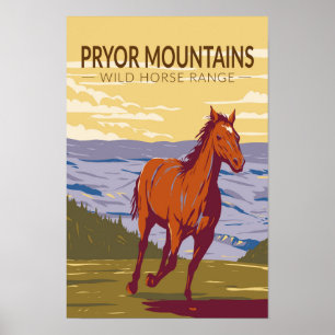 Pryor Mountains Wild Horse Range Retro Poster