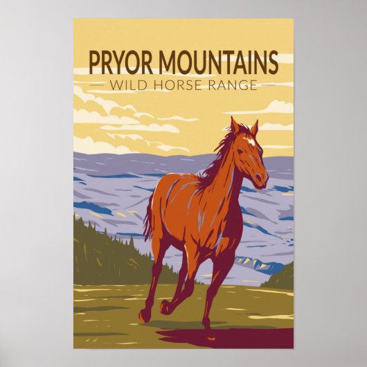 Pryor Mountains Wild Horse Range Retro Poster (Voorkant)