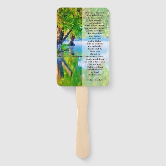 Psalm1:1-3 Gezegeld is het Christelijke man Handwaaier (Achterkant)