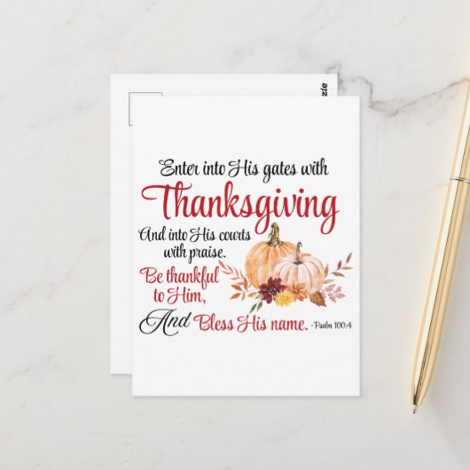Psalm 100:4 gaat met Thanksgiving zijn poorten bin Briefkaart (Voorkant / Achterkant in situ)