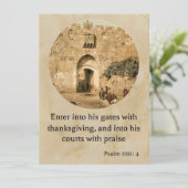 Psalm 100:4 op een prachtig bijbelachtig wenskaart feestdagenkaart (Staand voorkant)