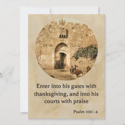 Psalm 100:4 op een prachtig bijbelachtig wenskaart feestdagenkaart (Voorkant)