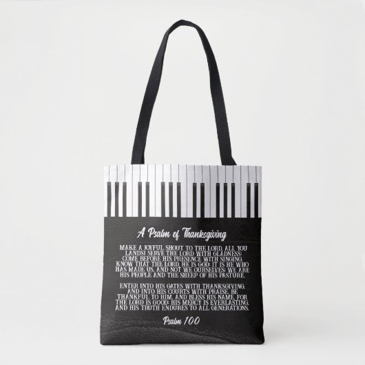 Psalm 100 met Afbeelding van Piano Key - zwart en  Tote Bag (Voorkant)