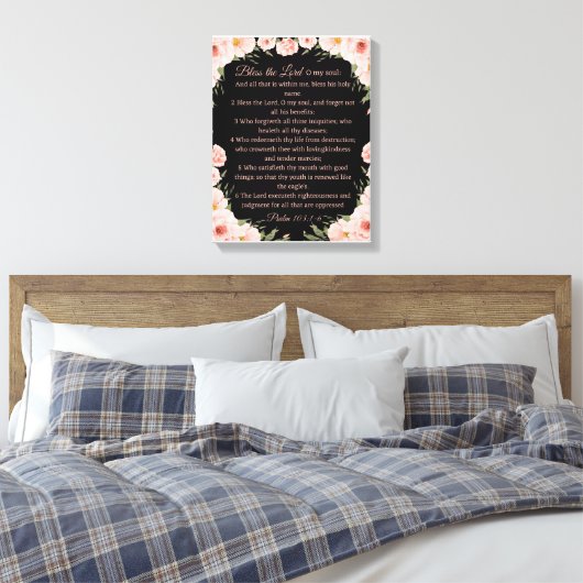 Psalm 103:1-6 Wall Art Canvas - Zwart Bloemen Prin (Insitu (Slaapkamer))