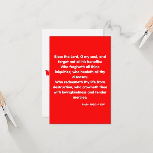 Psalm 103:2-4 KJV Bijbelscriptgroet Kaart (Voorkant / Achterkant in situ)