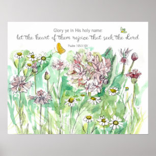 Psalm 105 Schrift Roze Bloemen Christelijke Kunst Poster
