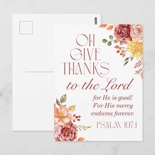 Psalm 107:1 Geef Bedankt aan de Here Floral Herfst Briefkaart (Voorkant / Achterkant)