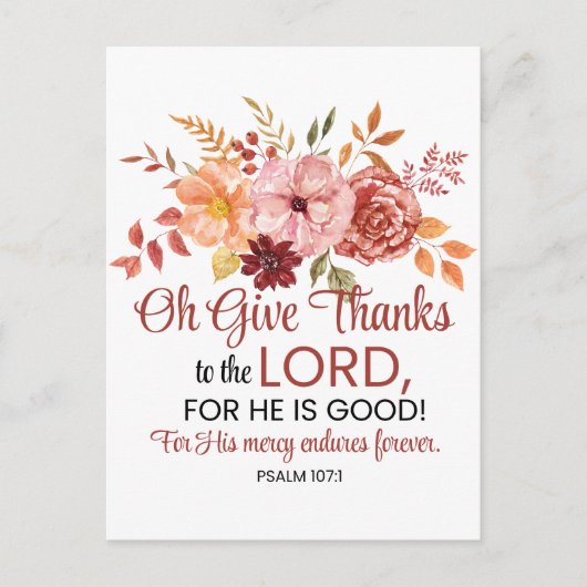 Psalm 107:1 O, dank de Heer Bloemige Herfst Briefkaart (Voorkant)