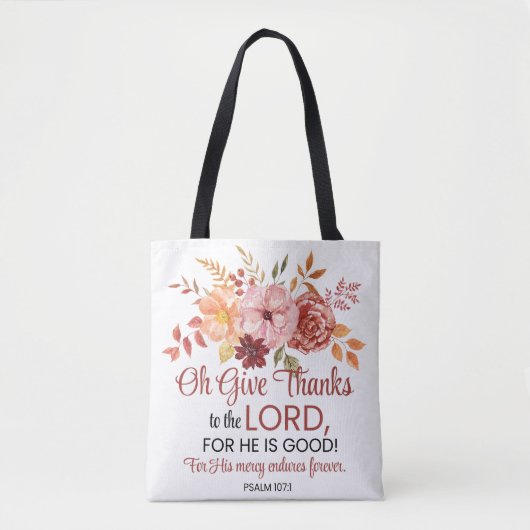 Psalm 107:1 O geef Bedankt aan de Here Floral Herf Tote Bag (Voorkant)