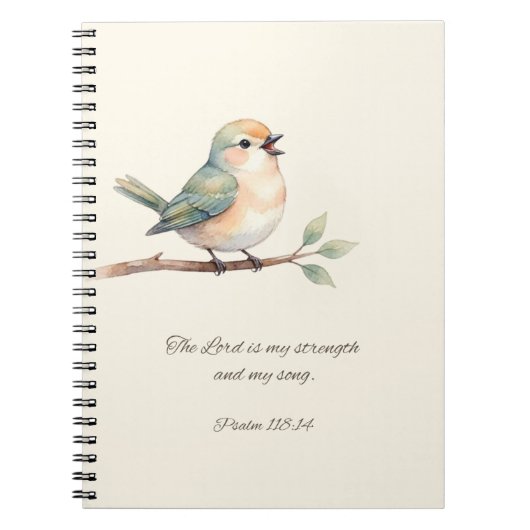 Psalm 118:14 met vogel notitieboek (Voorkant)