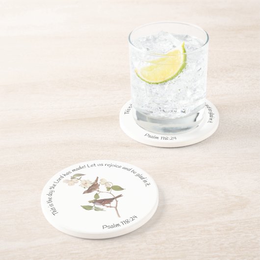 Psalm 118:24 Bijbeltekst en Muspaar Zandsteen Onderzetter (Zijkant)