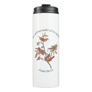 Psalm 118:24 Bijbelverse en gekleurde bundelvogels Thermosbeker