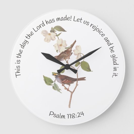 Psalm 118:24 Bijbelverse en Sparrow Paar Grote Klok (Voorkant)