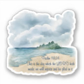 Psalm 118:24 Dit is de Dag Bewolkte Strand Scène Sticker (Voorkant)