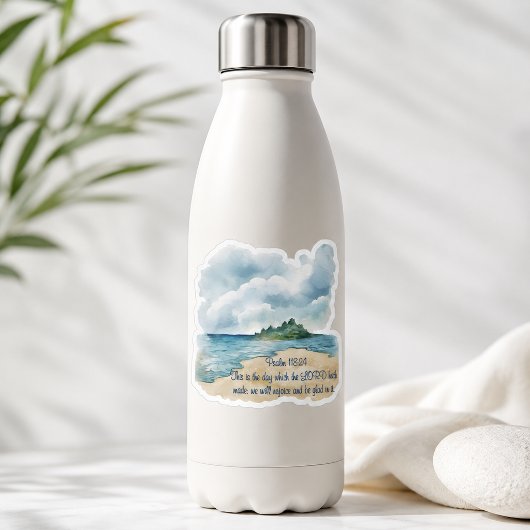 Psalm 118:24 Dit is de Dag Bewolkte Strand Scène Sticker