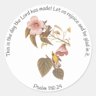 Psalm 118:24 en Blauwe Winged Gele Warbler Bird Ronde Sticker