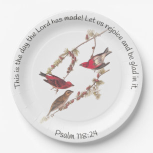 Psalm 118:24 en drie rode vogels Klassieke Ronde S Papieren Bordje