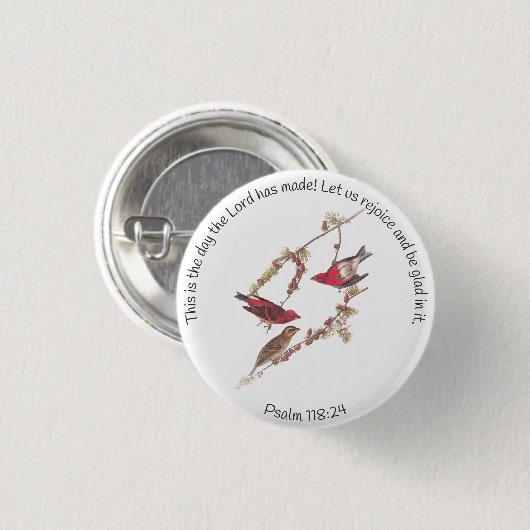 Psalm 118:24 en drie rode vogels ronde button 3,2 cm (Voorkant /achterkant)