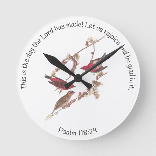 Psalm 118:24 en drie rode vogels ronde klok (Voorkant)