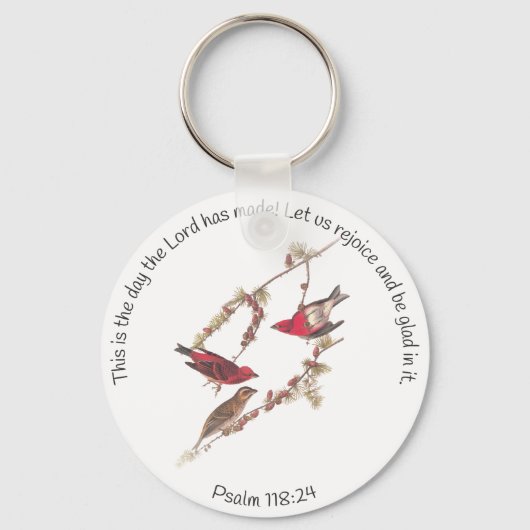 Psalm 118:24 en drie rode vogels sleutelhanger (Voorkant)