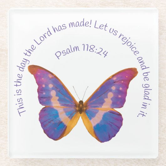 Psalm 118:24 en Waterverf Butterfly Glazen Onderzetter (Voorkant)