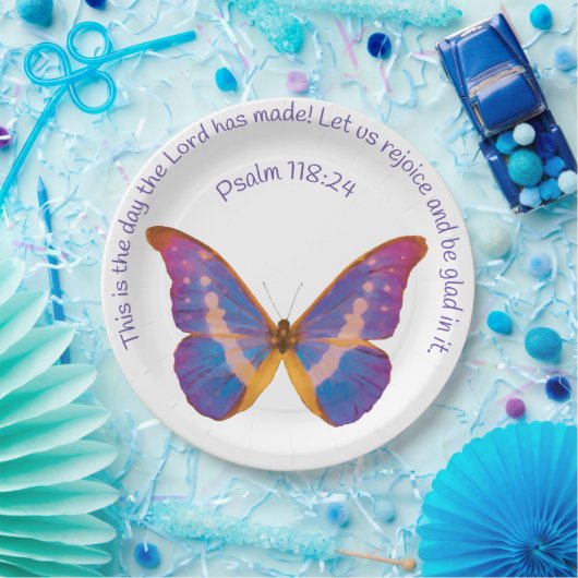 Psalm 118:24 en Waterverf Butterfly Papieren Bordje (Feest)