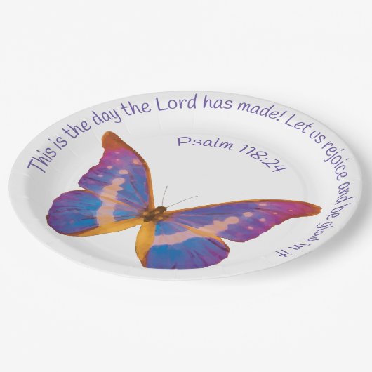 Psalm 118:24 en Waterverf Butterfly Papieren Bordje (Gekanteld)