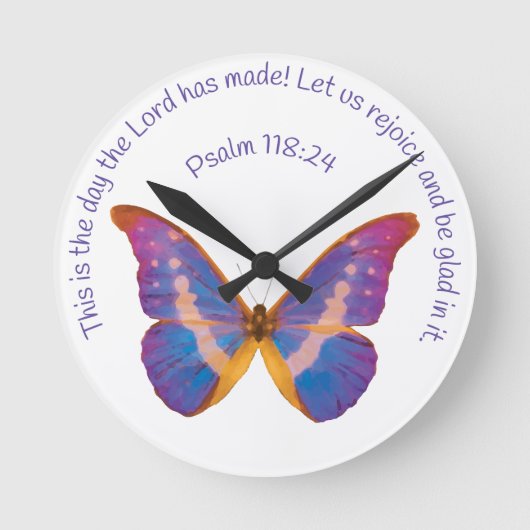 Psalm 118:24 en Waterverf Butterfly Ronde Klok (Voorkant)