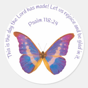 Psalm 118:24 en Waterverf Butterfly Ronde Sticker