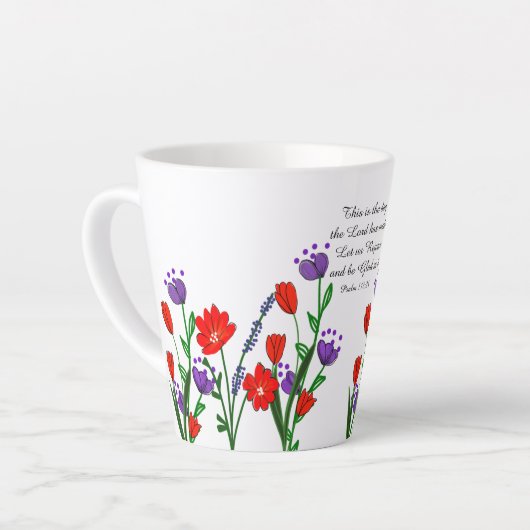 Psalm 118:24 Religieus Christelijk Verse Bloemen Latte Mok (Linkerhoek)