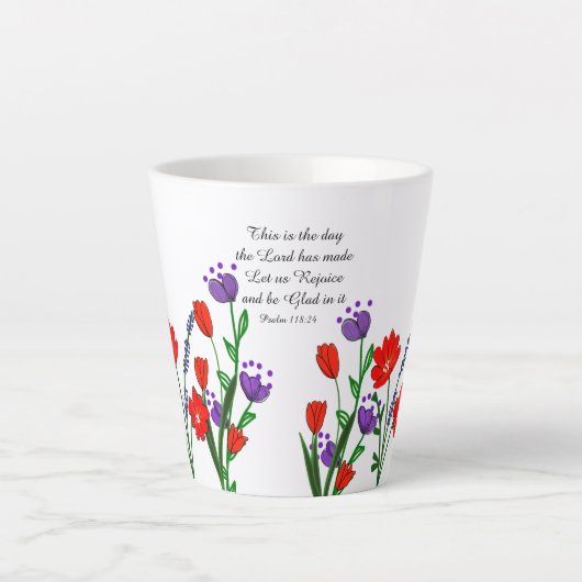 Psalm 118:24 Religieus Christelijk Verse Bloemen Latte Mok (Voorkant)