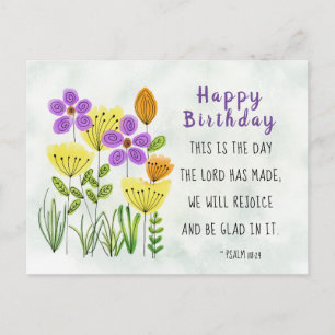 Psalm 118:24  Waterverf Bloemen Birthday Briefkaart