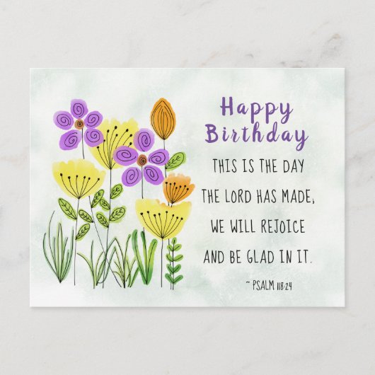 Psalm 118:24 Waterverf Bloemen Birthday Briefkaart (Voorkant)