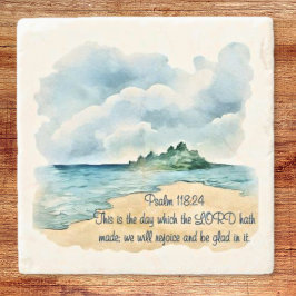 Psalm 118 A Day to Rejoice Clouds and Beach Scene Stenen Onderzetter