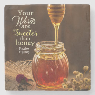 Psalm 119:103 Je woorden zijn zoeter dan honing Stenen Onderzetter