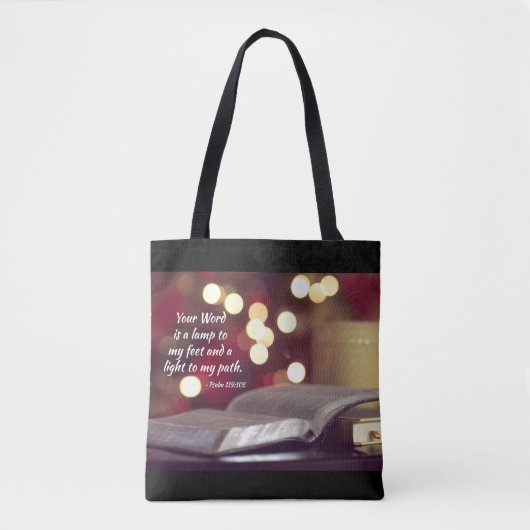 Psalm 119:105 Uw woord is een lamp aan mijn voeten Tote Bag (Voorkant)