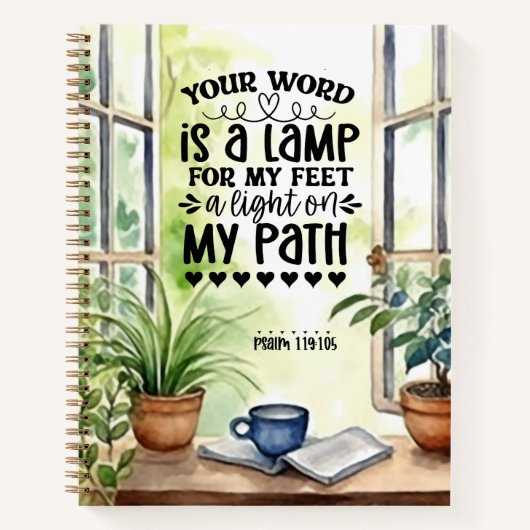 Psalm 119:105 Uw Woord is een Lamp Bijbelvers Notitieboek (Voorkant)