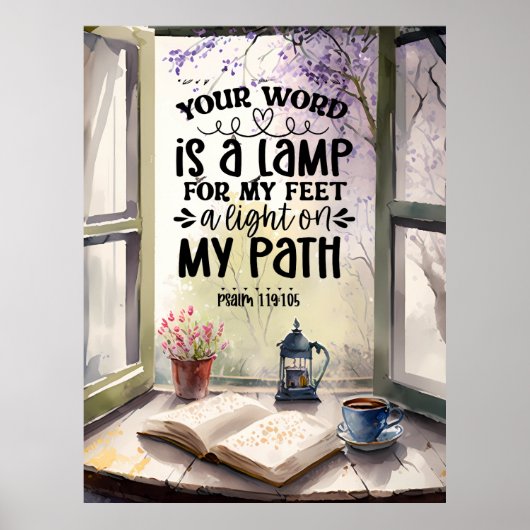 Psalm 119:105 Uw Woord is een Lamp Bijbelvers Poster (Voorkant)