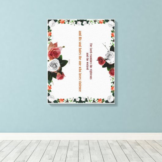 Psalm 11:5, geen geweld canvas afdruk (Insitu (Houten vloer))