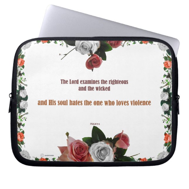 Psalm 11:5, geen geweld laptop sleeve (Voorkant)