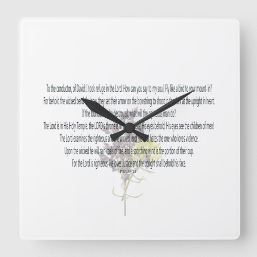 PSALM-11, I took schuilge in the Lord, Floral Vierkante Klok (Voorkant)