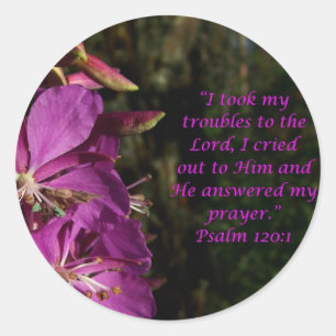 Psalm 120:1 Lovely Paarse Flower Sticker
