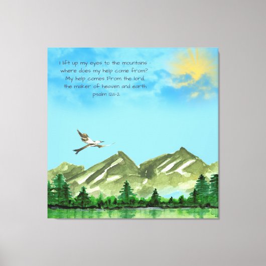 PSALM 121:1-2 "IK HEF MIJN OGEN OP NAAR DE BERGEN" CANVAS AFDRUK (Voorkant)